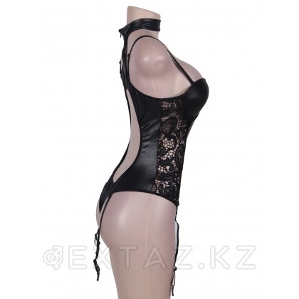 Боди виниловый Ohyeah Black Vinyl с пажиками для чулок, XS-S от sex shop Extaz фото 9