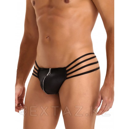 Кожаные мужские стринги Ohyeah Zipper Black, на молнии со стрепами, XL от sex shop Extaz фото 2