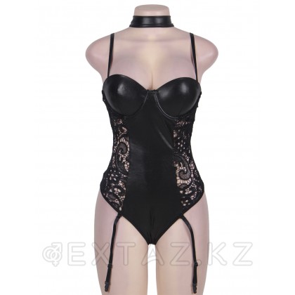 Боди виниловый Ohyeah Black Vinyl с пажиками для чулок, XS-S от sex shop Extaz фото 8