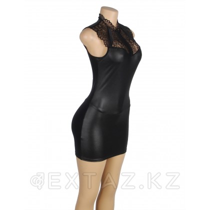 Кожаное платье с кружевом на груди (+ стринги,M-L) от sex shop Extaz фото 2