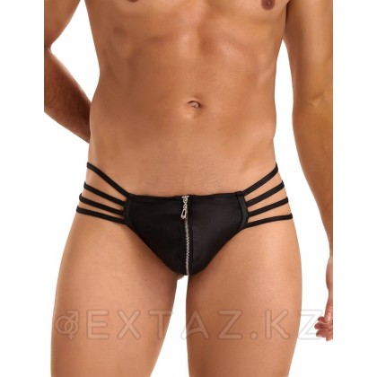 Кожаные мужские стринги Ohyeah Zipper Black, на молнии со стрепами, XL от sex shop Extaz